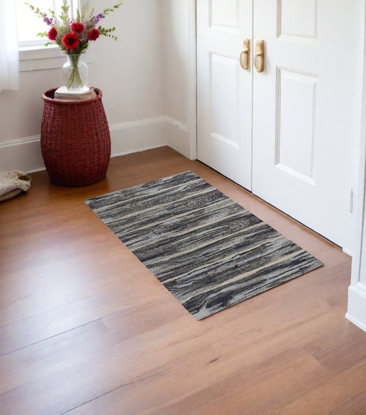 5' X 8' Grey Machine Woven Abstract Brushstroke Indoor Area Rug