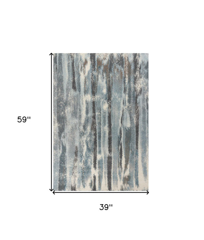 7' X 10' Teal Blue Machine Woven Abstract Stripes Indoor Area Rug