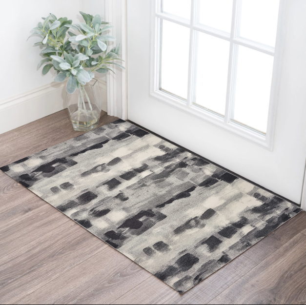 5' X 8' Shades Of Grey Machine Woven Abstract Brushstroke Indoor Area Rug