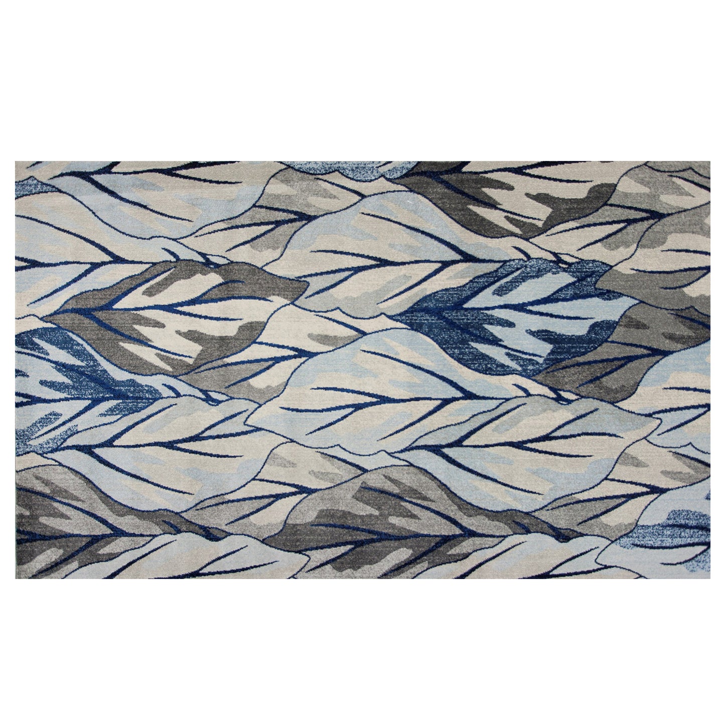 8' X 11' Grey Navy Machine Woven Oversized Leaves Indoor Area Rug