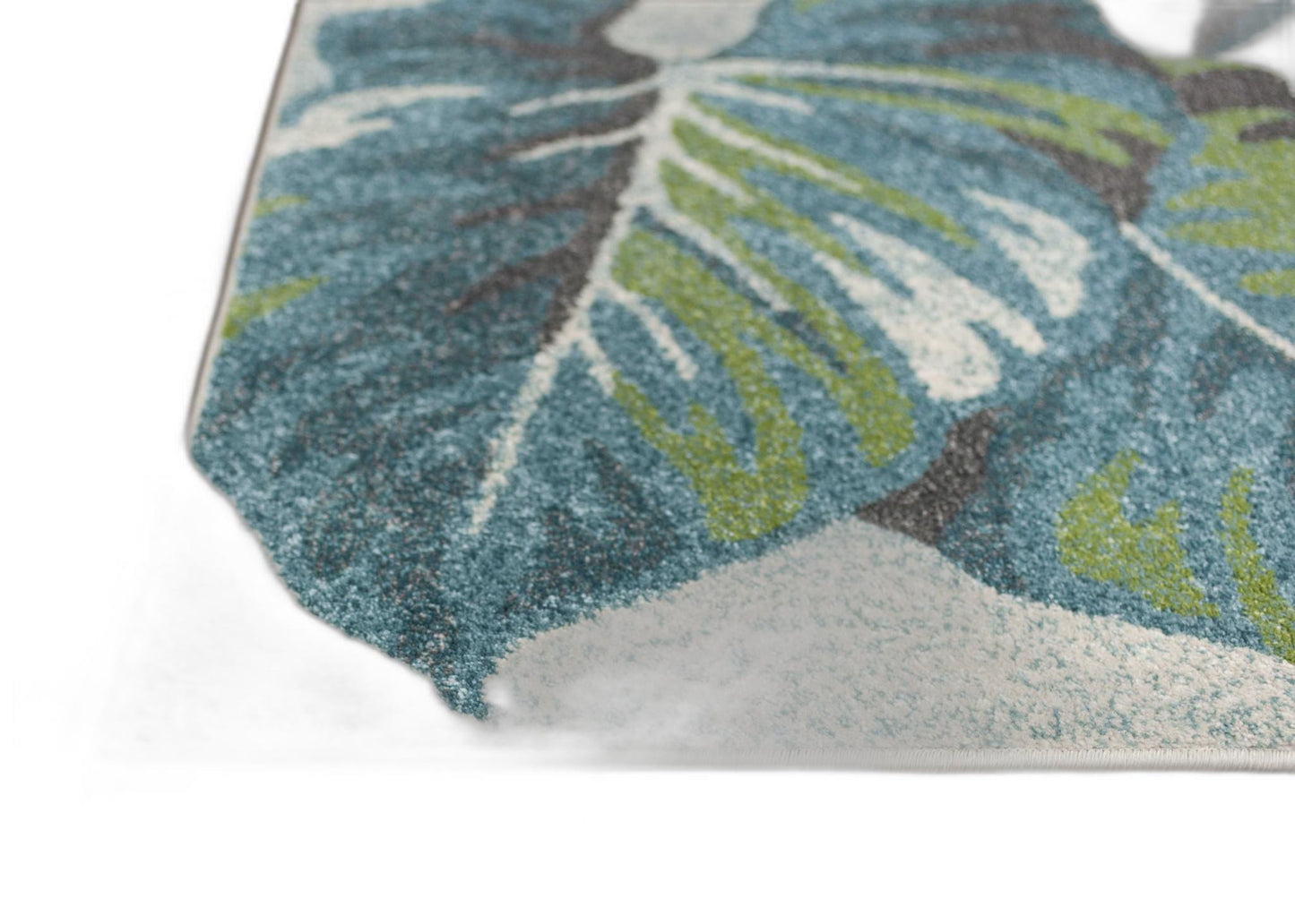 3' X 5' Teal and Ivory Tropical Floral Area Rug