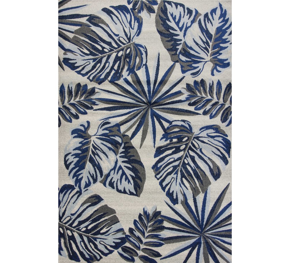 8' X 11' Blue And Gray Botanical Leaves Area Rug