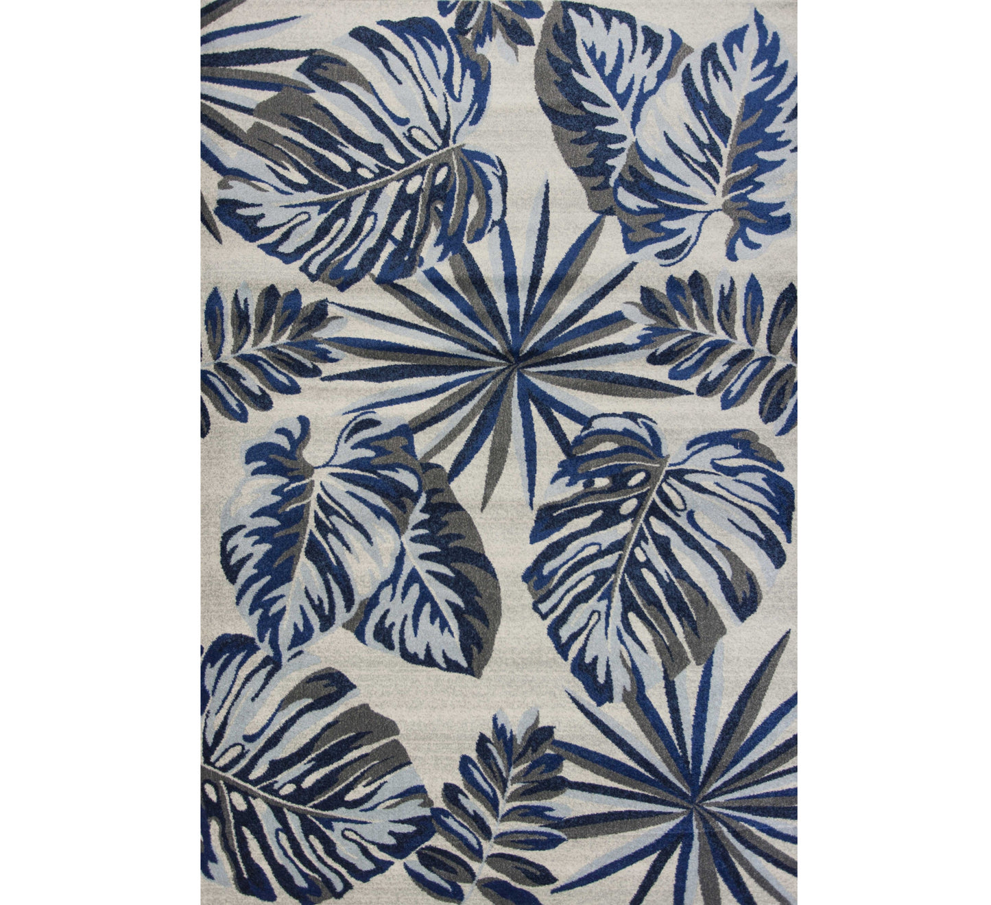 10' X 13' Grey Blue Machine Woven Tropical Leaves Indoor Area Rug