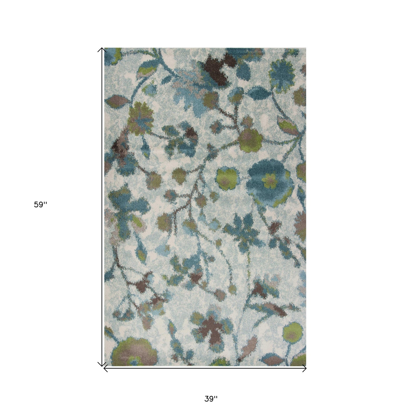 8'X11' Teal Blue Machine Woven Floral Indoor Area Rug