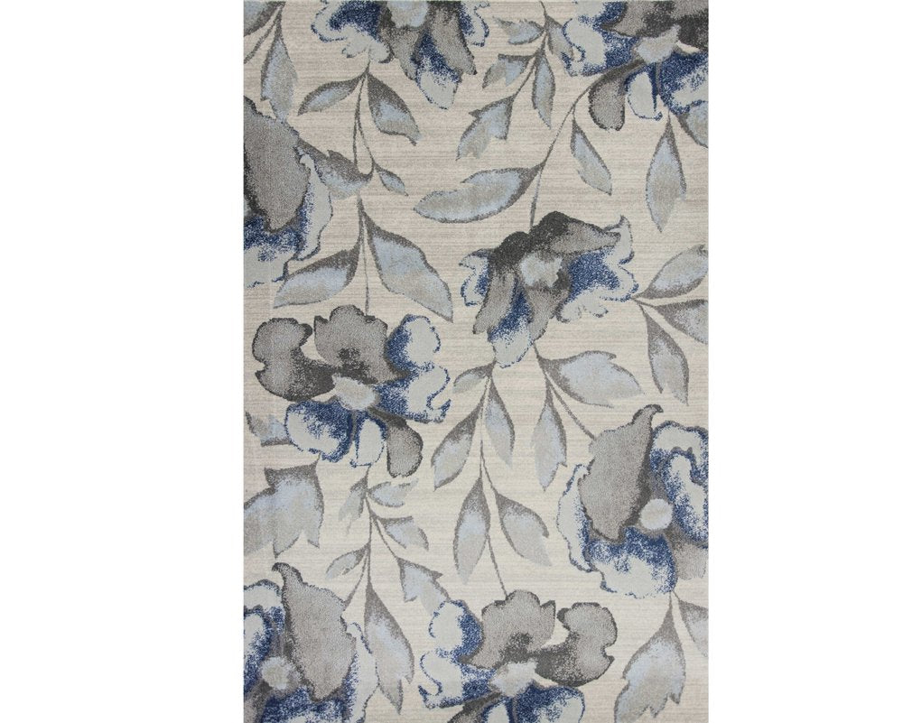 9' X 13' Ivory Blue And Gray Floral Vines Area Rug