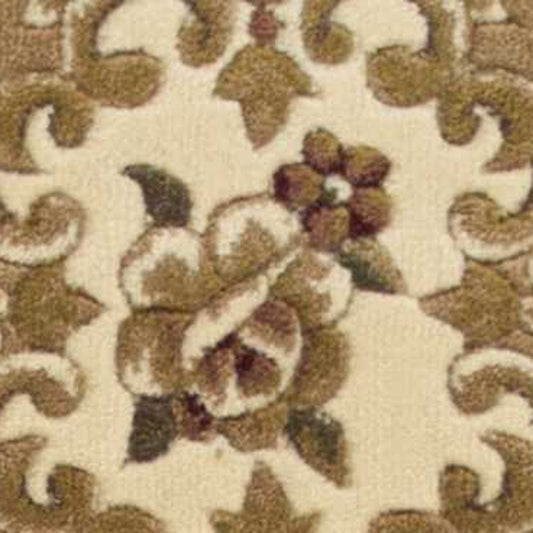 5' X 8' Beige Ivory Machine Woven Hand Carved Floral Medallion Indoor Area Rug