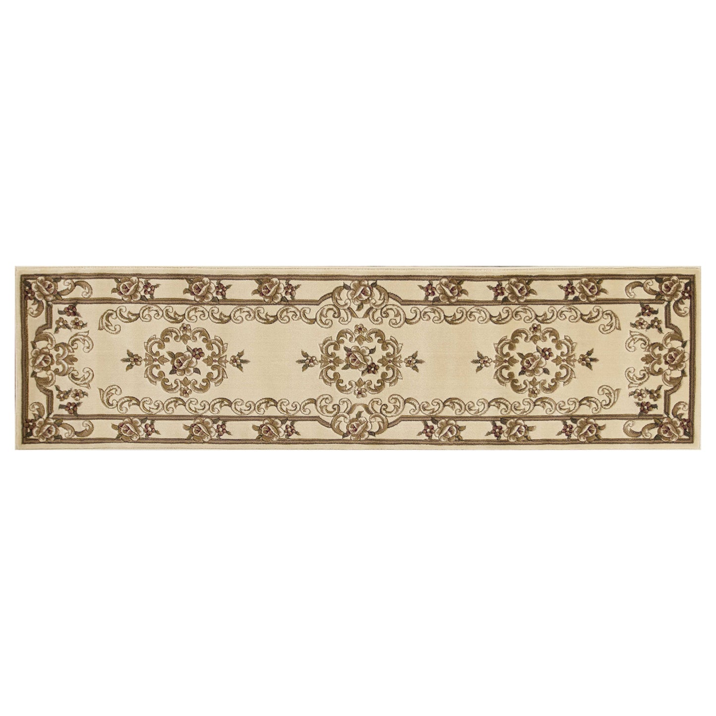 8'X11' Ivory Machine Woven Hand Carved Floral Medallion Indoor Area Rug