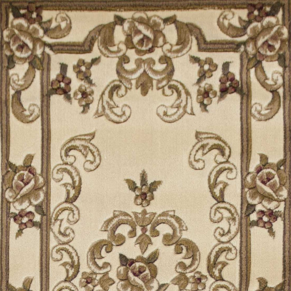 8'X11' Ivory Machine Woven Hand Carved Floral Medallion Indoor Area Rug