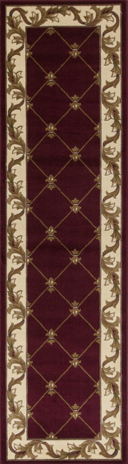 2' X 3' Red Machine Woven Hand Carved Fleur De Lis Indoor Accent Rug