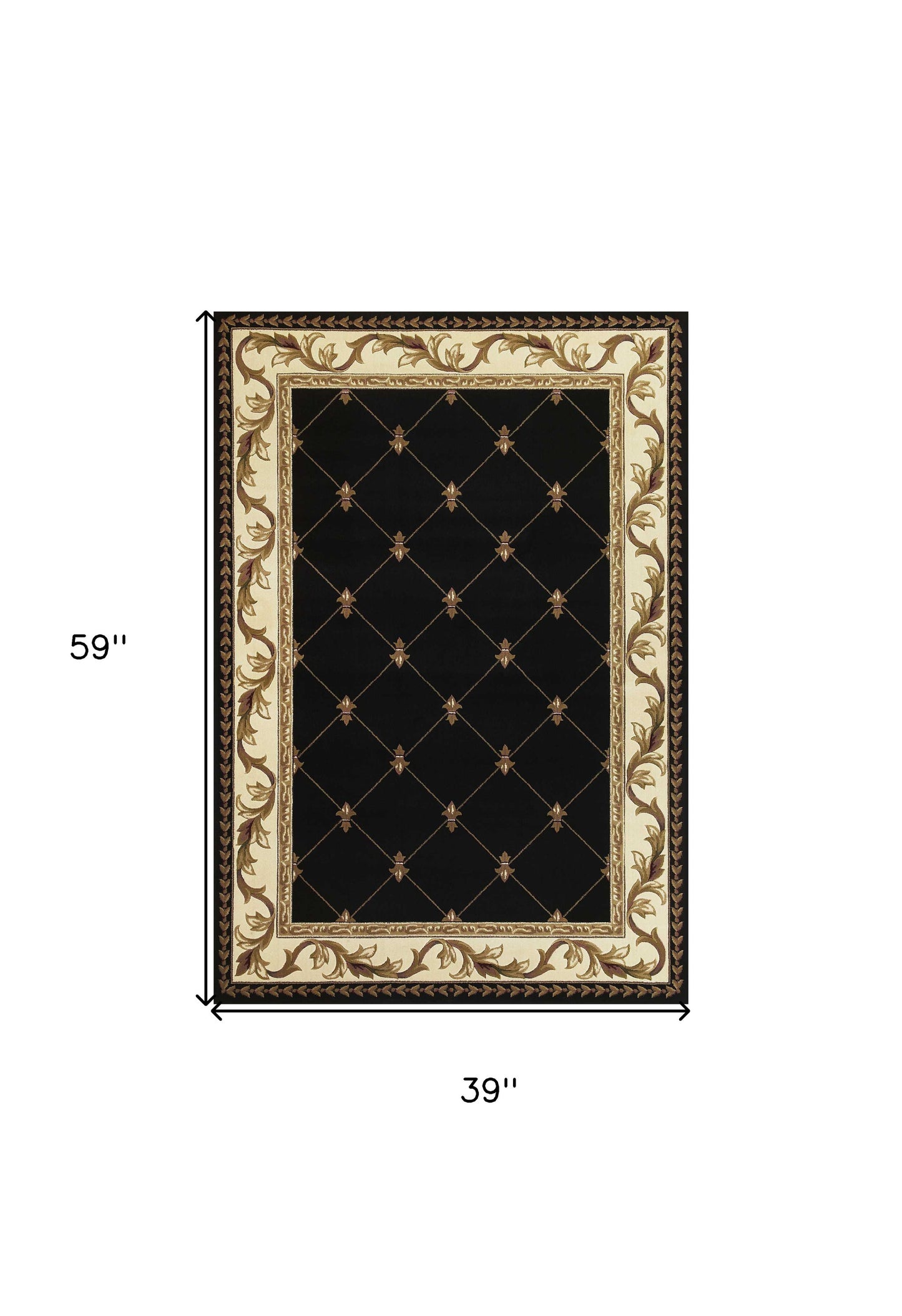 2'X3' Black Machine Woven Hand Carved Fleur De Lis Indoor Accent Rug