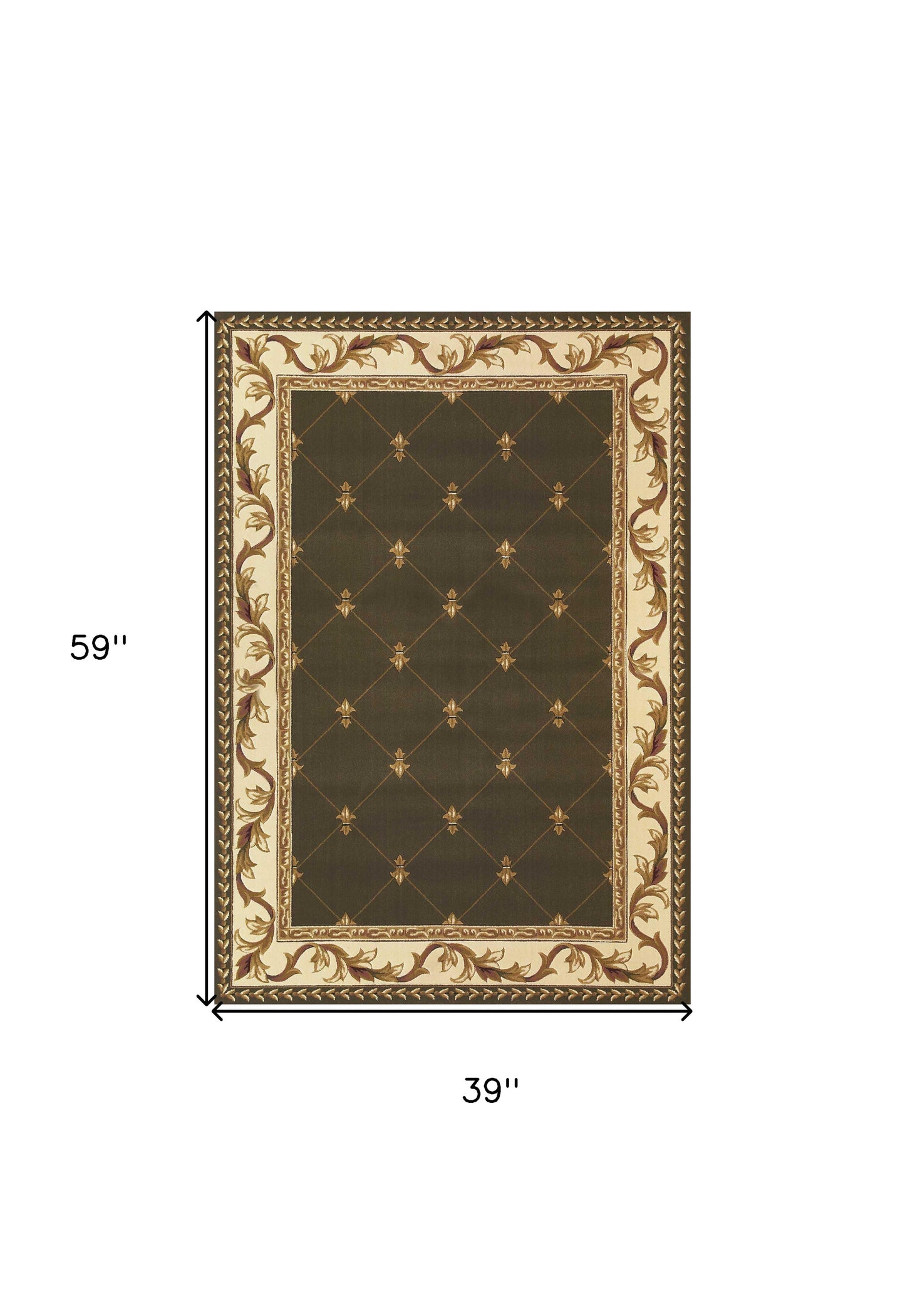 5' X 8' Green Machine Woven Hand Carved Fleur De Lis Indoor Area Rug