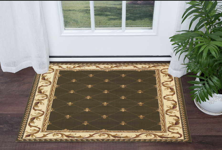 5' X 8' Green Machine Woven Hand Carved Fleur De Lis Indoor Area Rug