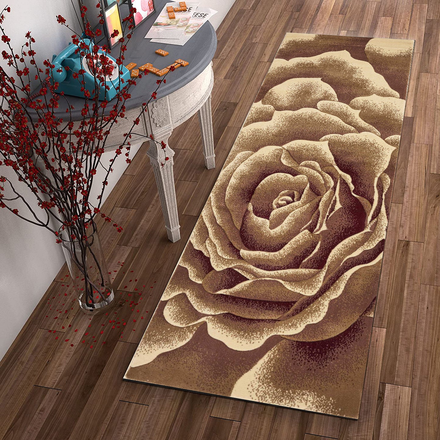 3' X 5' Ivory Machine Woven Hand Carved Oversized Floral Indoor Area Rug