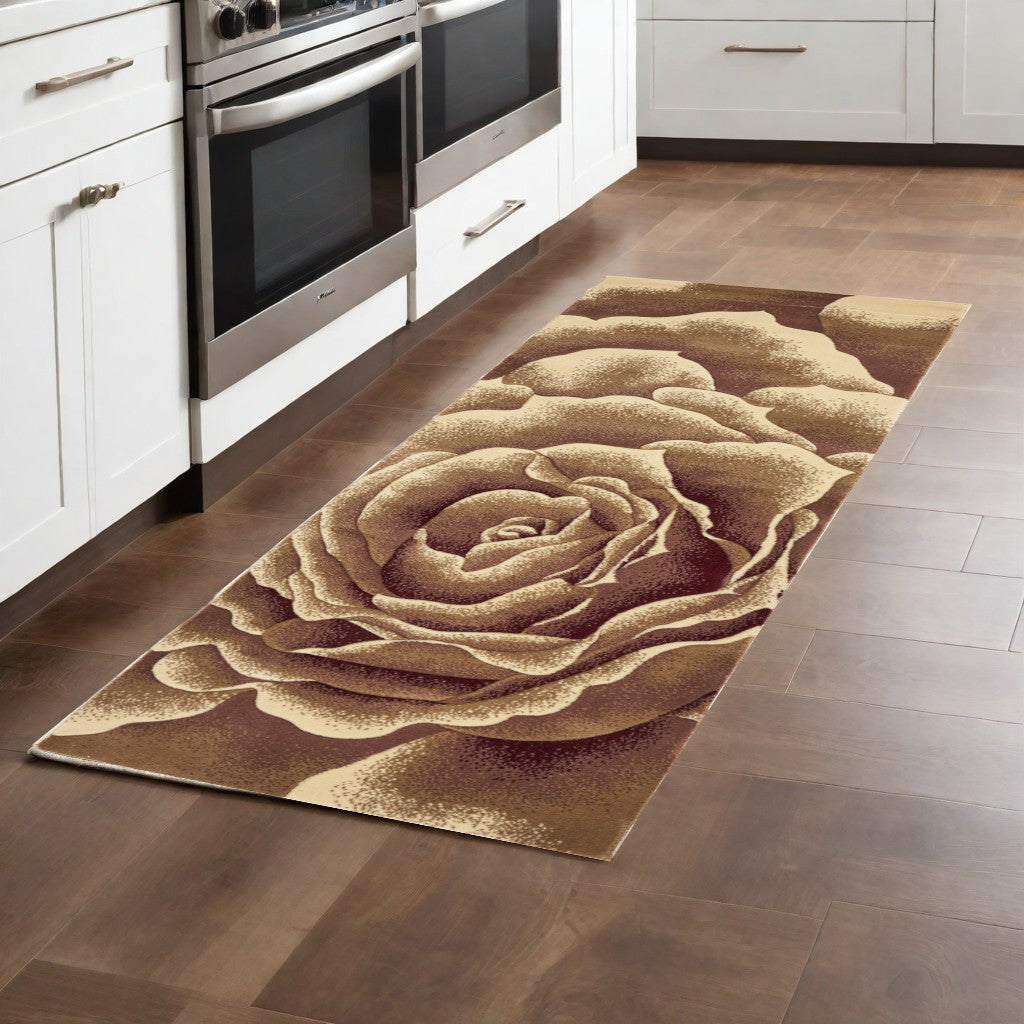 3' X 5' Ivory Machine Woven Hand Carved Oversized Floral Indoor Area Rug