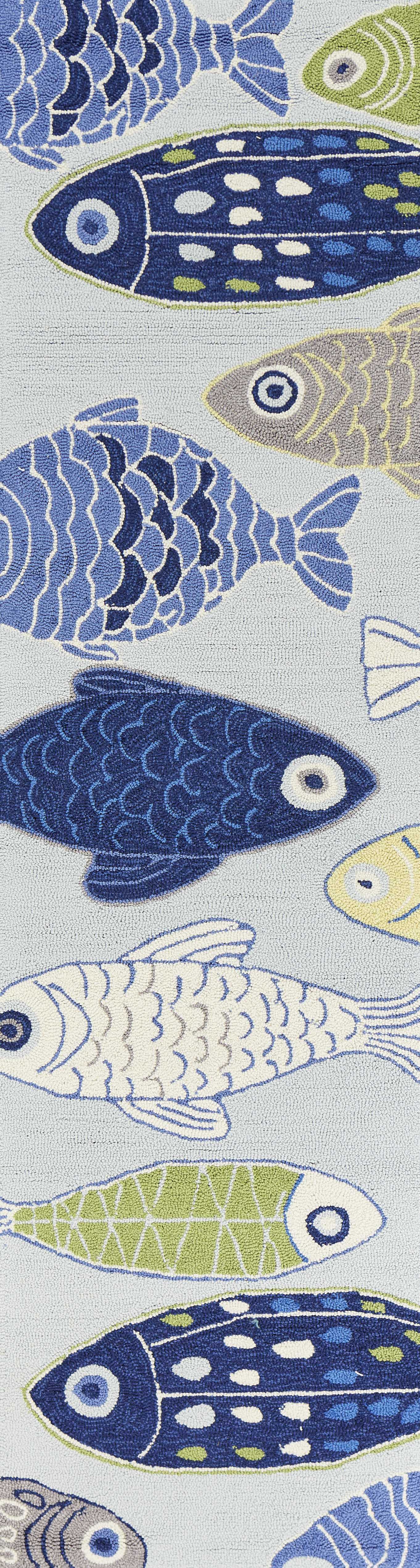 7' Round Light Blue School Of Fish Indoor Area Rug