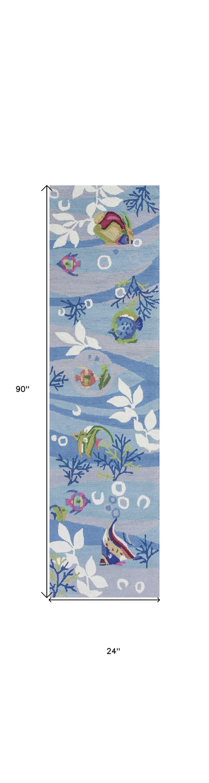 7' Blue and Gray Coral Hand Tufted Runner Rug