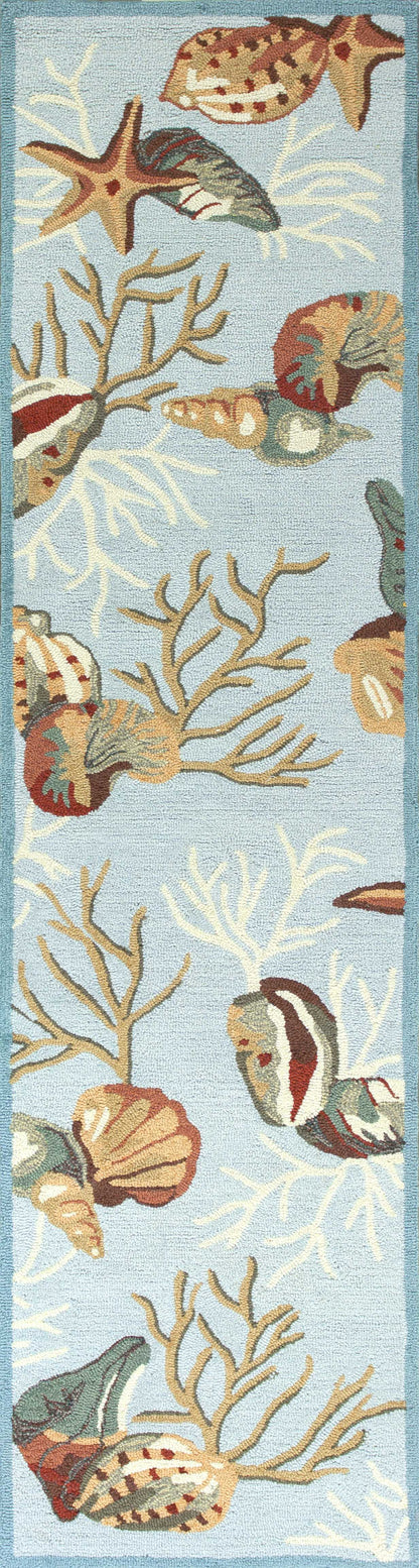3' X 5' Blue Corals And Shells Area Rug