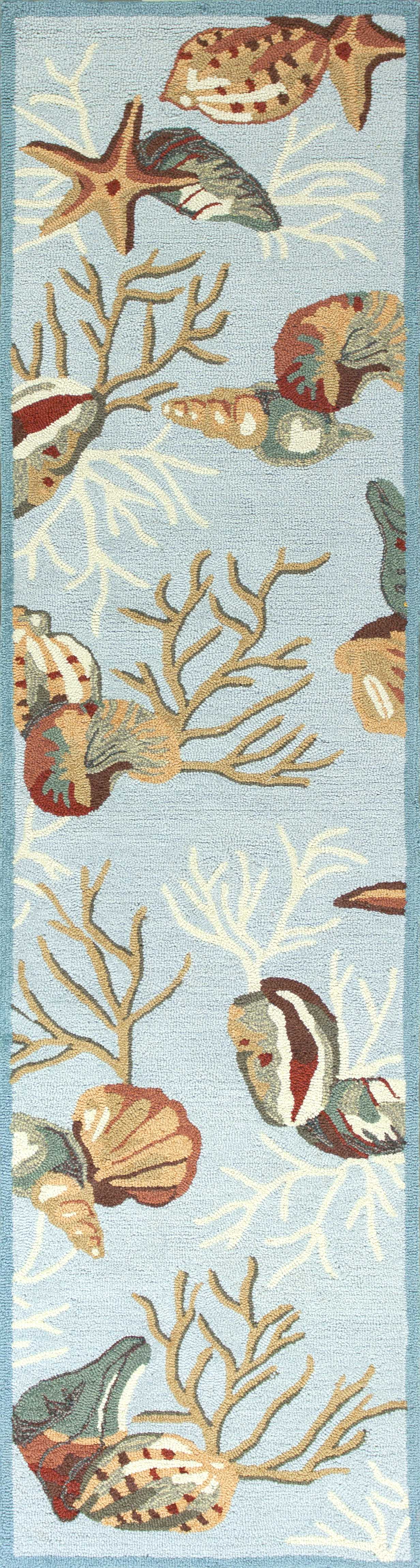 7' Round Blue Shells And Corals Indoor Area Rug