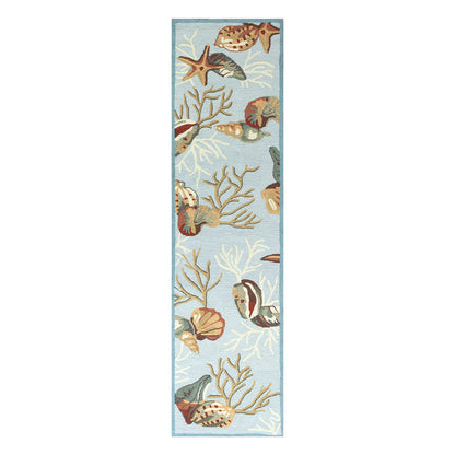 3' X 5' Blue Corals And Shells Area Rug