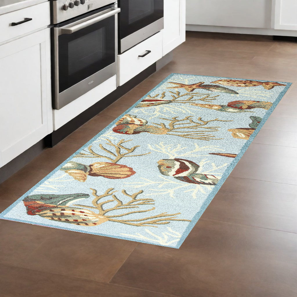 7' Round Blue Shells And Corals Indoor Area Rug