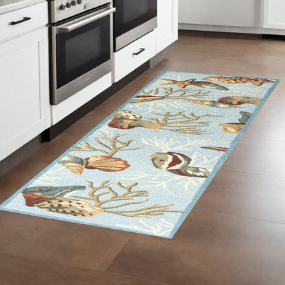 3' X 5' Blue Corals And Shells Area Rug