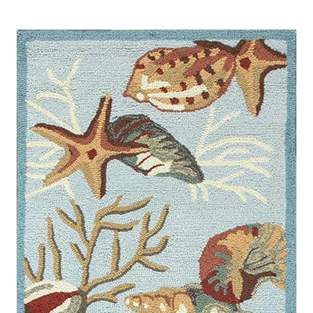 7' Round Blue Shells And Corals Indoor Area Rug