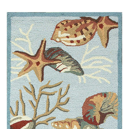 3' X 5' Blue Corals And Shells Area Rug