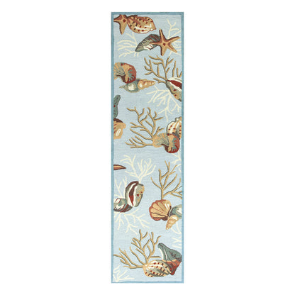 3' X 5' Blue Corals And Shells Area Rug