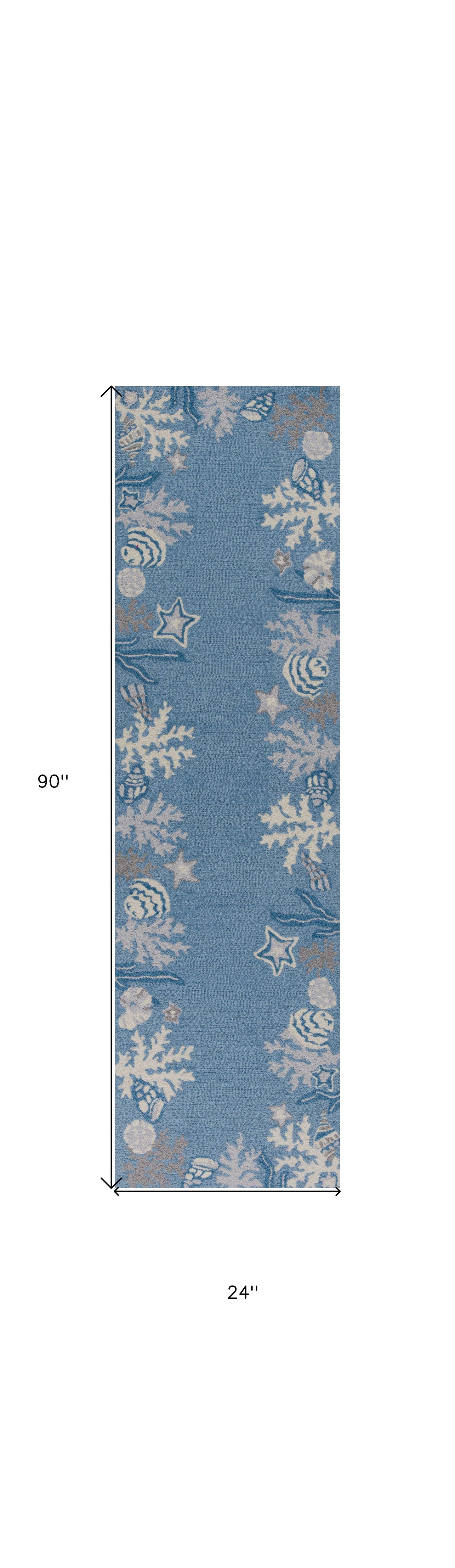 2' X 4' Light Blue Coral Hand Tufted Area Rug