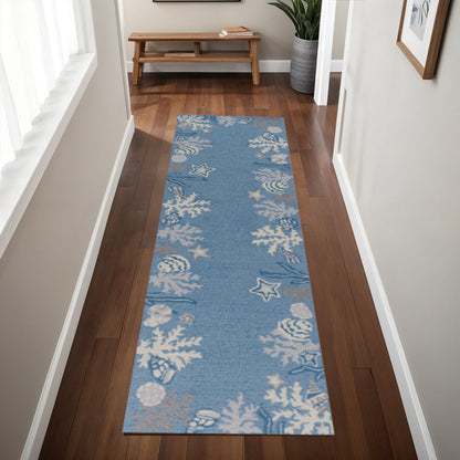 3' X 5' Blue Gray And White Fish and Coral Hand Hooked Area Rug