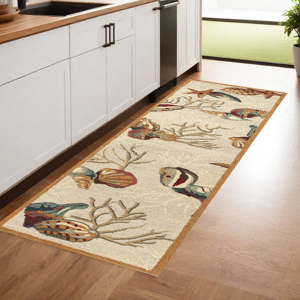 5' X 7' Beige Corals And Shells Indoor Area Rug