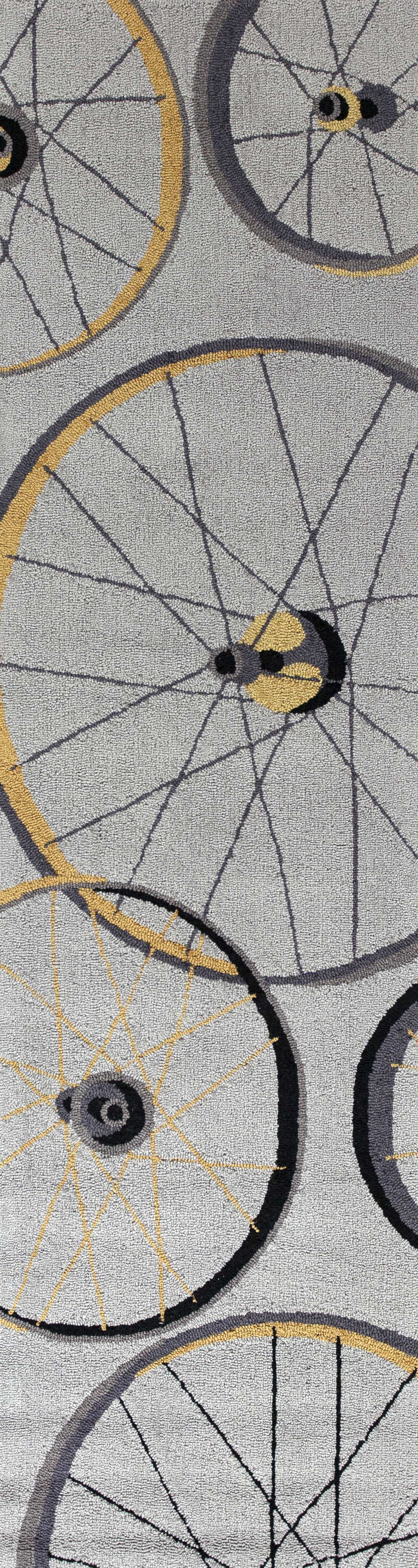 5' X 8' Grey Hand Hooked Wheels Indoor Area Rug