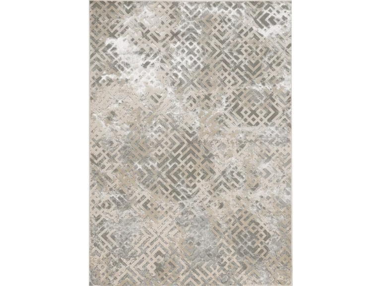 5' X 8' Sand Silver Geometric Maze Pattern Indoor Area Rug