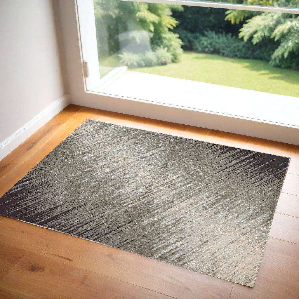 8' X 11' Silver Grey Machine Woven Abstract Brushstroke Indoor Area Rug