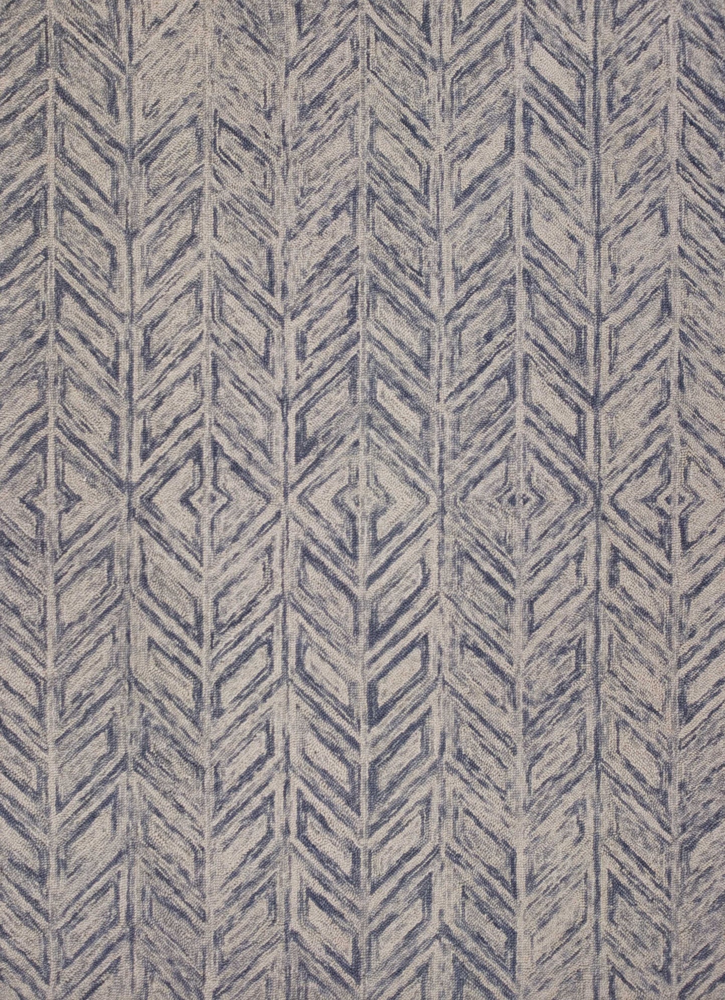 5' X 7' Blue Hand Tufted Wool Herringbone Indoor Area Rug