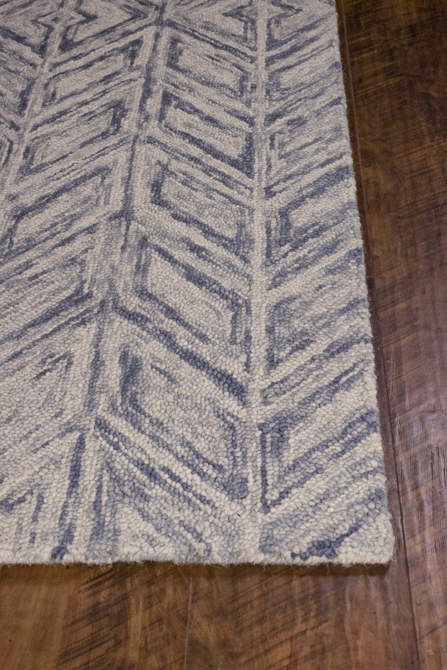 5' X 7' Blue Hand Tufted Wool Herringbone Indoor Area Rug