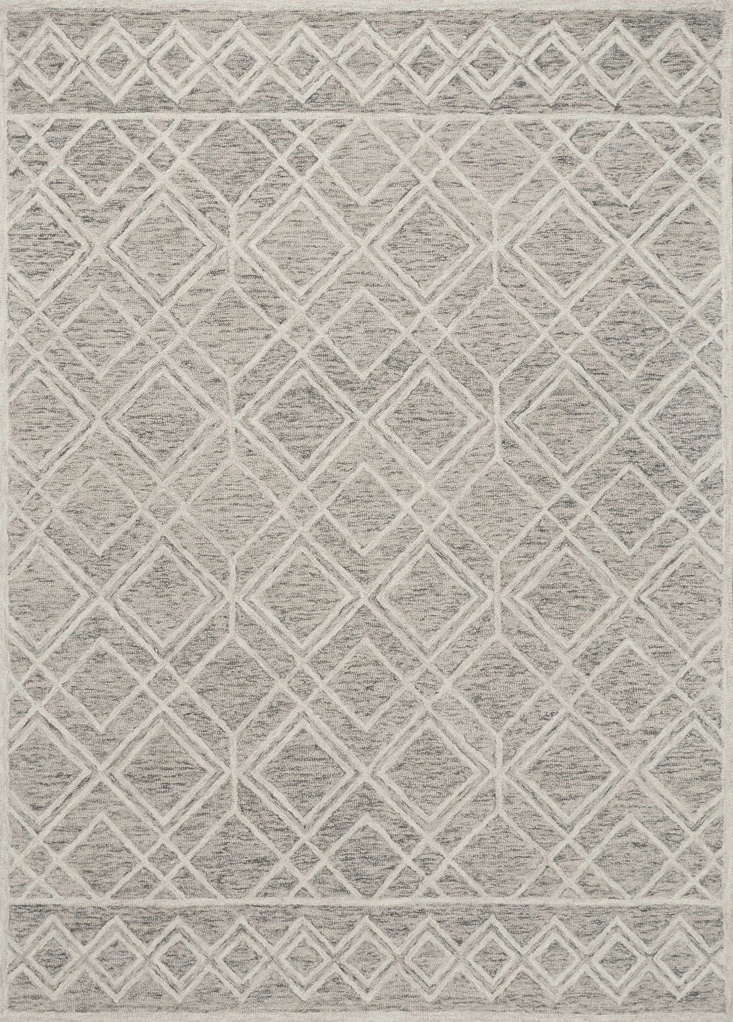 9' X 12' Sand Beige Hand Tufted Diamond Pattern Indoor Area Rug