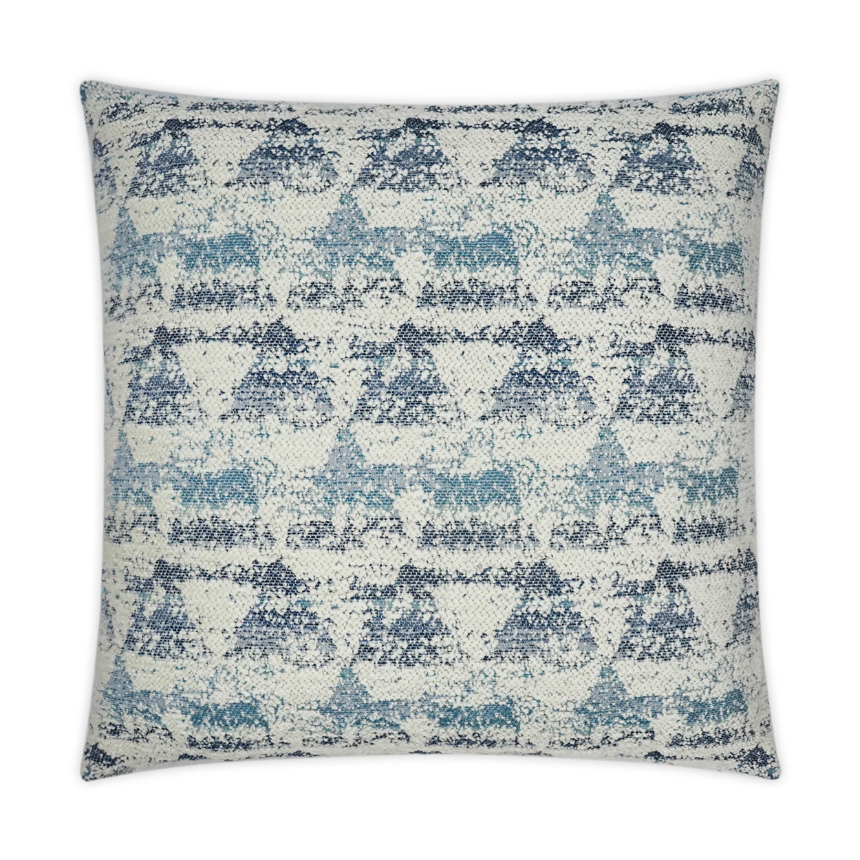 Blue and ivory triangle-patterned textured pillow, woven fabric, 24" x 24" decorative throw cushion.