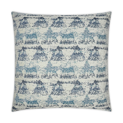 Blue and ivory triangle-patterned textured pillow, woven fabric, 24" x 24" decorative throw cushion.