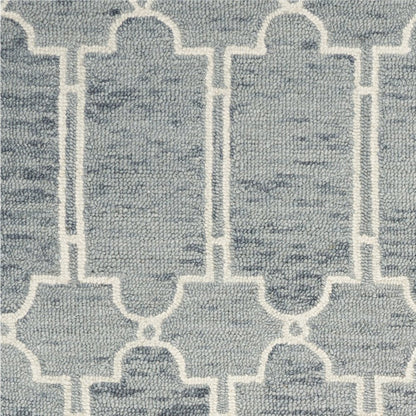 2' X 4' Slate Blue And Ivory Wool Geometric Hand Tufted Area Rug