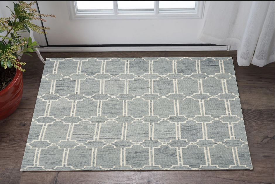 5' X 7' Blue Hand Tufted Wool Herringbone Indoor Area Rug