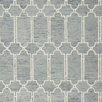 5' X 7' Slate Blue And Ivory Wool Geometric Hand Tufted Area Rug