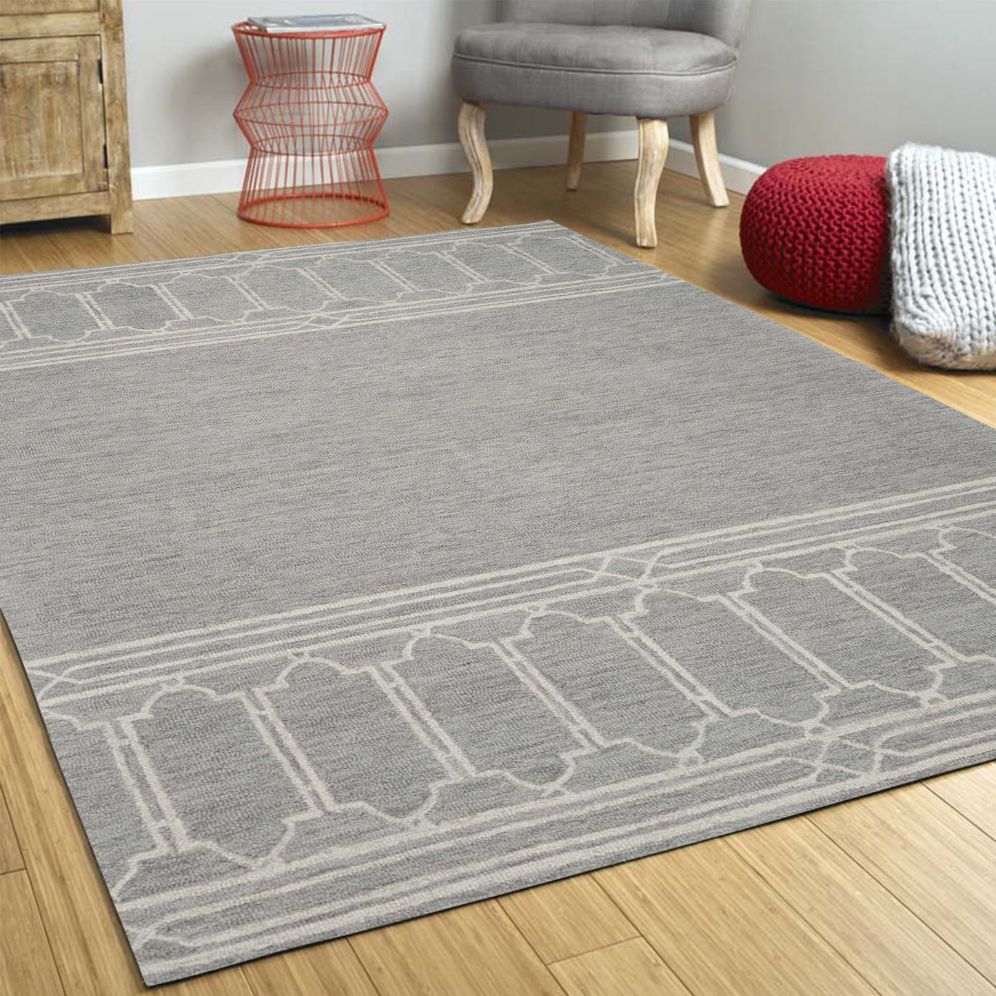 2' X 4' Gray Wool Ogee Hand Tufted Area Rug