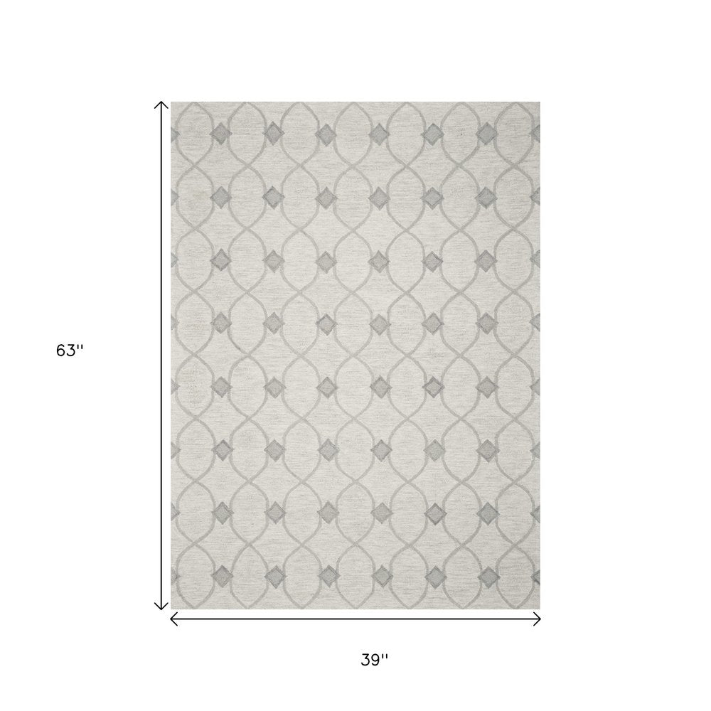 2' X 4' Ivory And Gray Wool Ogee Hand Tufted Area Rug