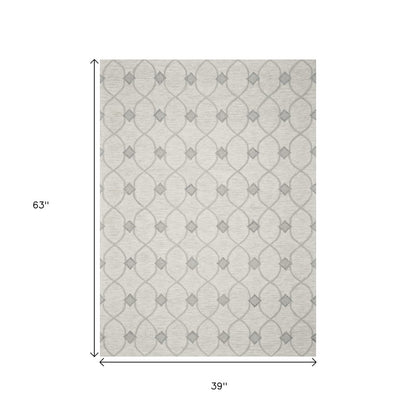 2' X 4' Ivory And Gray Wool Ogee Hand Tufted Area Rug