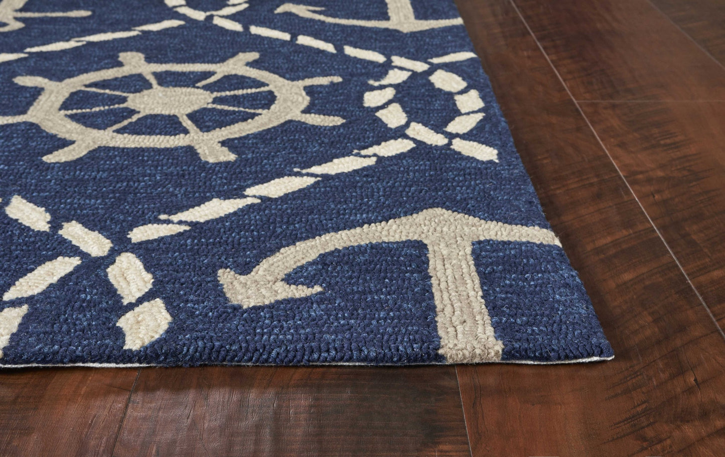 7' Round Uv Treated Polypropylene Navy Area Rug