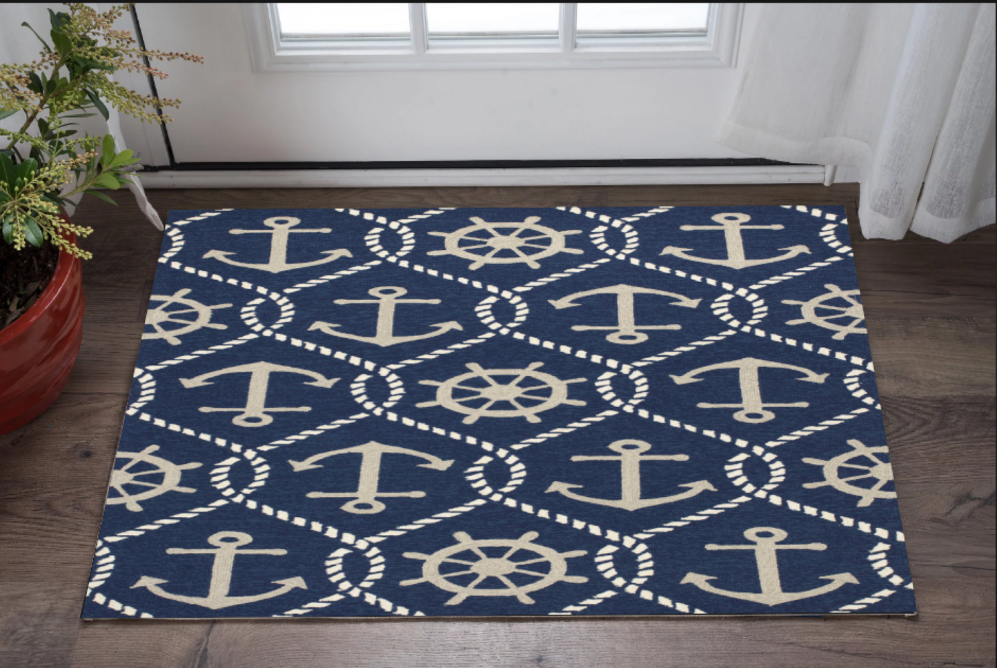 7' Round Uv Treated Polypropylene Navy Area Rug