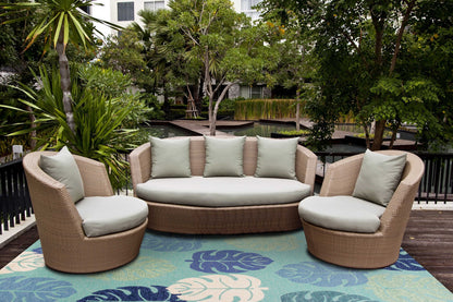 7' X 9' Turquoise And Ivory Botanical Leaves Hand Tufted Area Rug