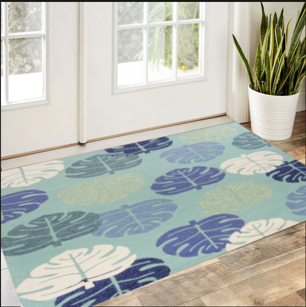 7' Round Uv Treated Polypropylene Turquoise Area Rug