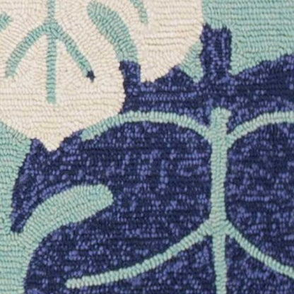 7' X 9' Turquoise And Ivory Botanical Leaves Hand Tufted Area Rug